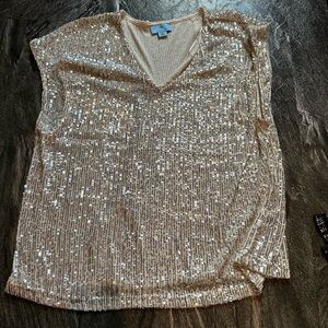 CeCe Silver Sequin Sleeveless Blouse